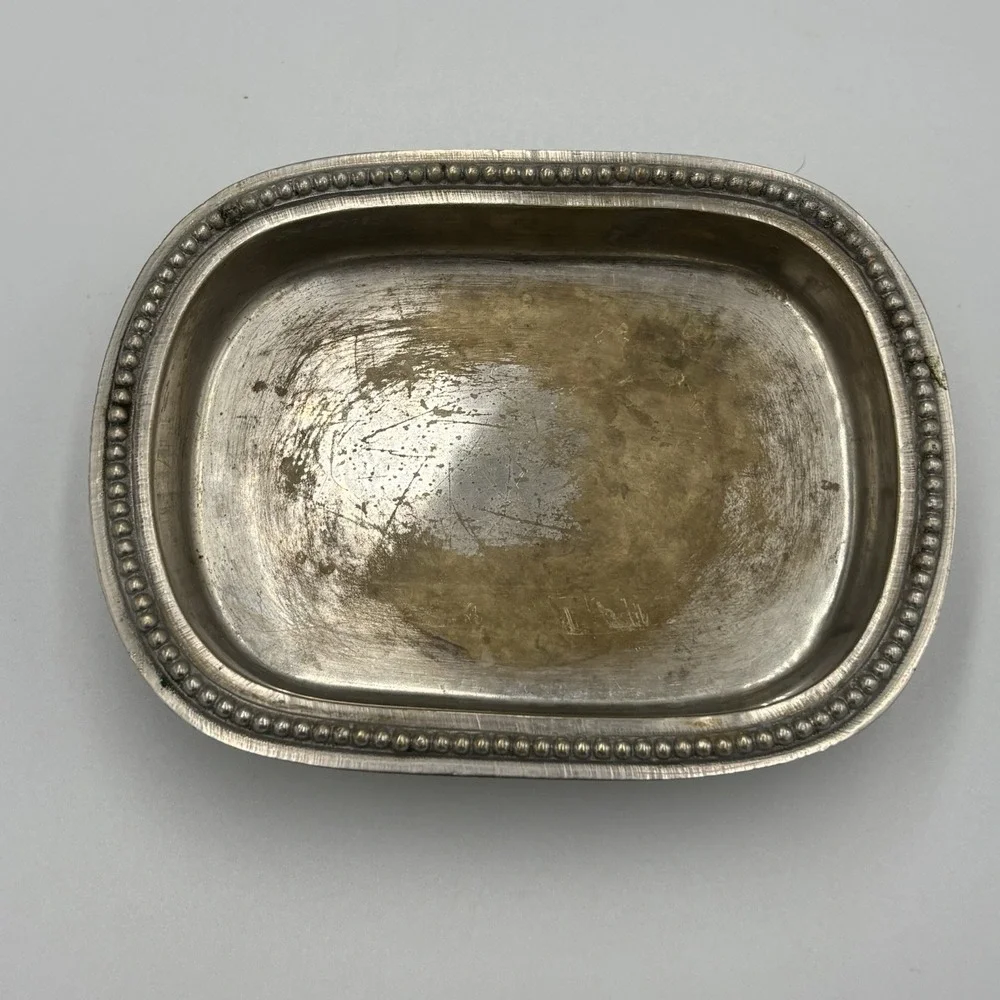 Vintage Silver Plated Brass Rectangular Tray Candy Dish Trinket Tray Soap Dish